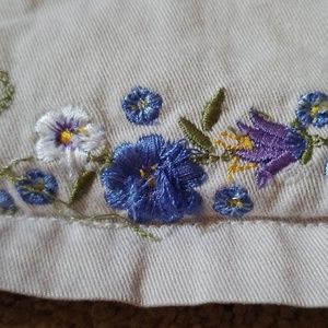Sonoma Dresses - Khaki jumper with embroidered flowers size 6 Sonoma Dresses - Khaki jumper with embroidered flowers size 6